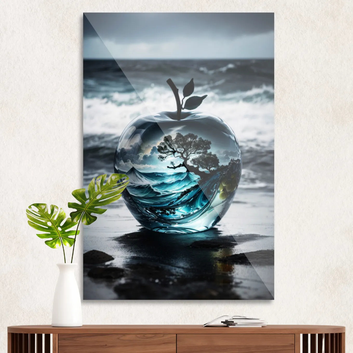 Wild ocean in glass apple