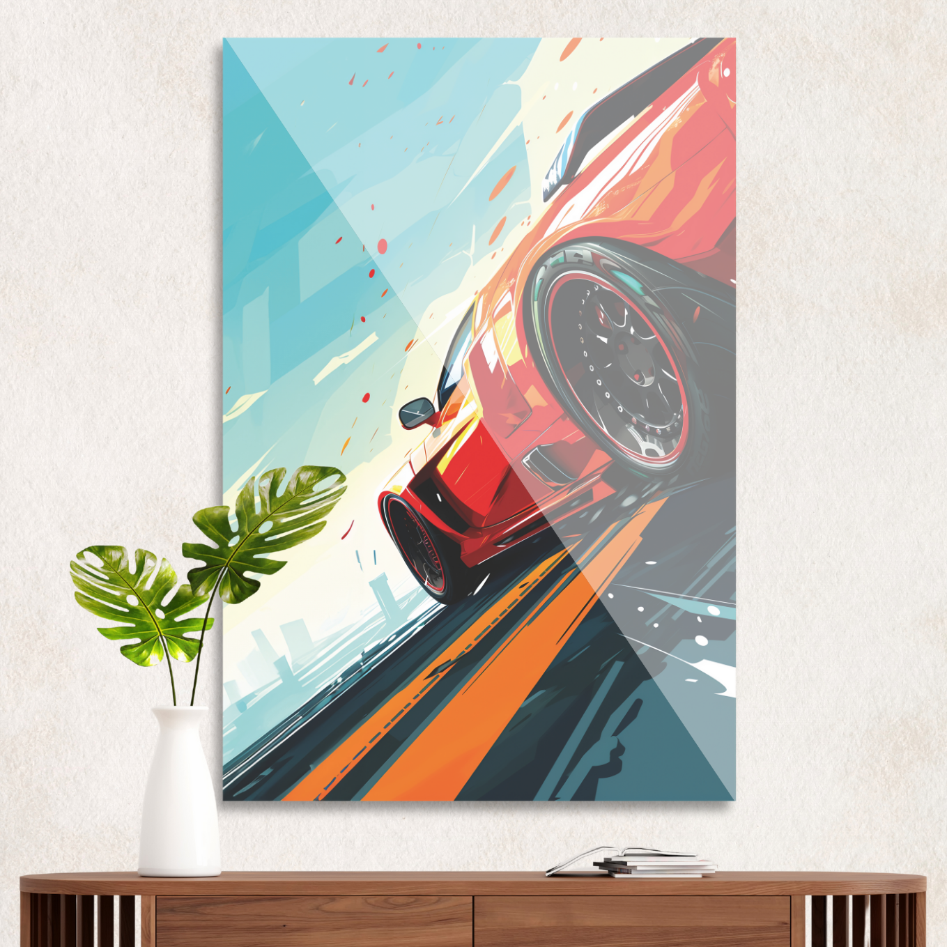 Rød superbil i fuld fart