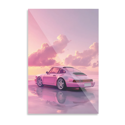 Lyserød Porsche i solnedgang