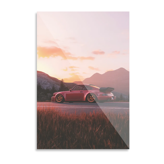Porsche i solnedgang