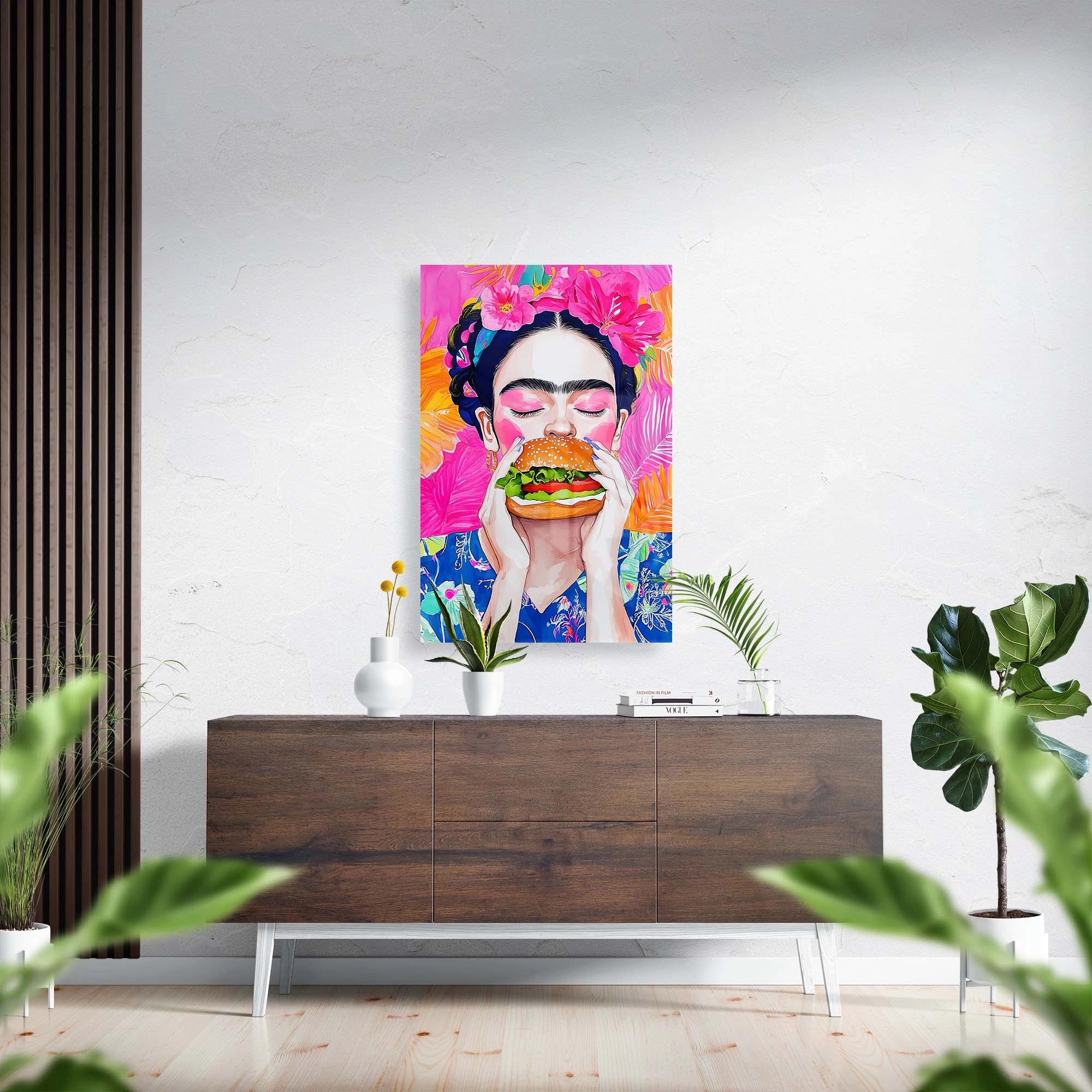 Frida with a burger
