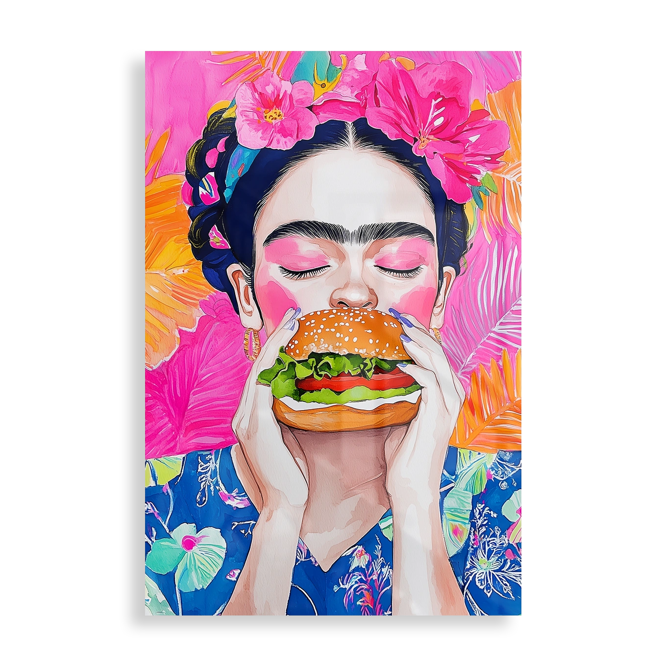 Frida with a burger