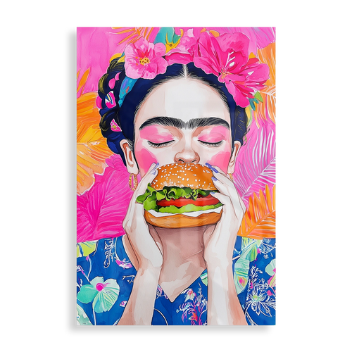 Frida with a burger