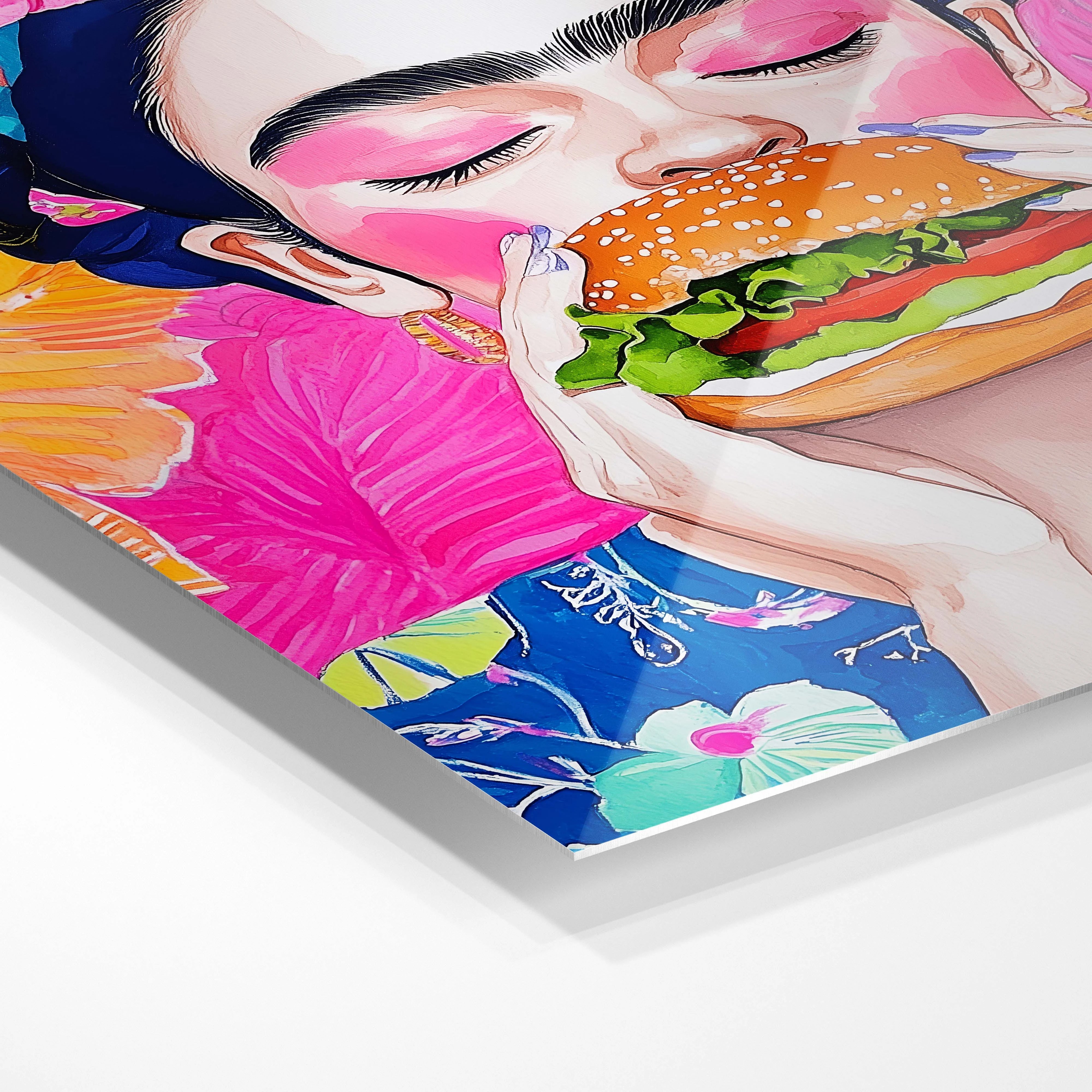 Frida with a burger
