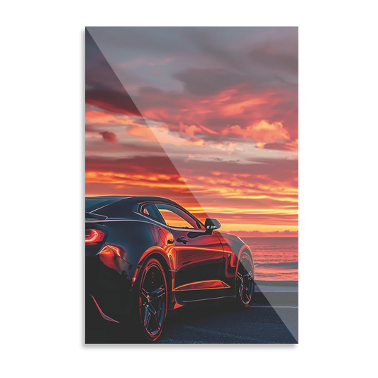 Sportsvogn i solnedgang