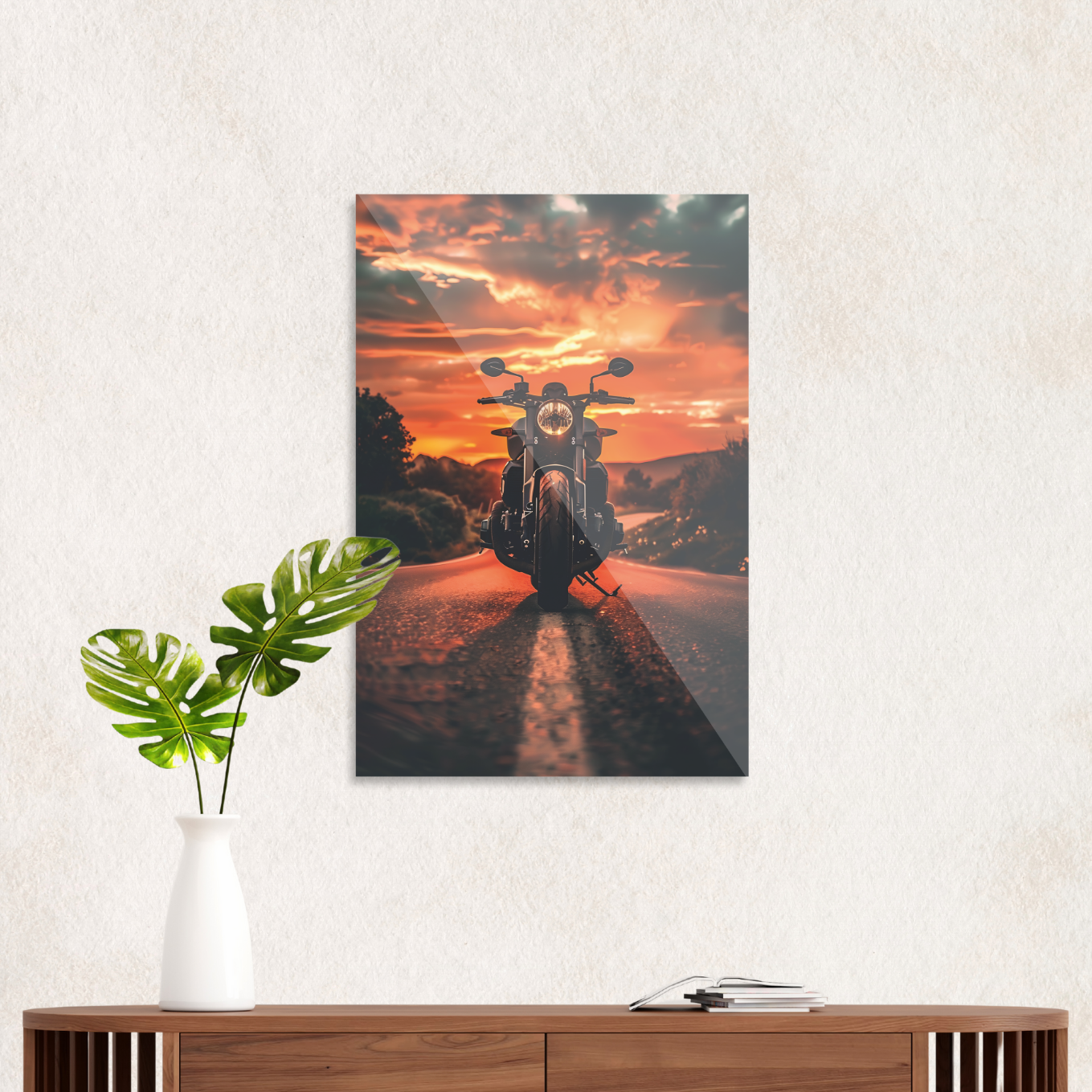Motorcykel i solnedgang