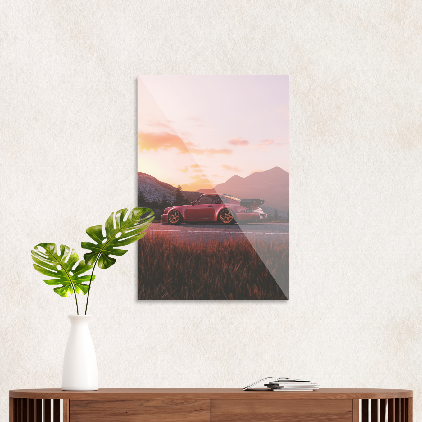 Porsche i solnedgang