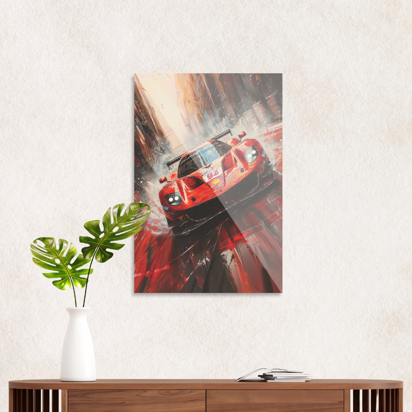 Rød racerbil i fuld fart