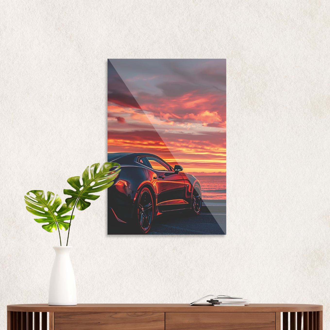 Sportsvogn i solnedgang