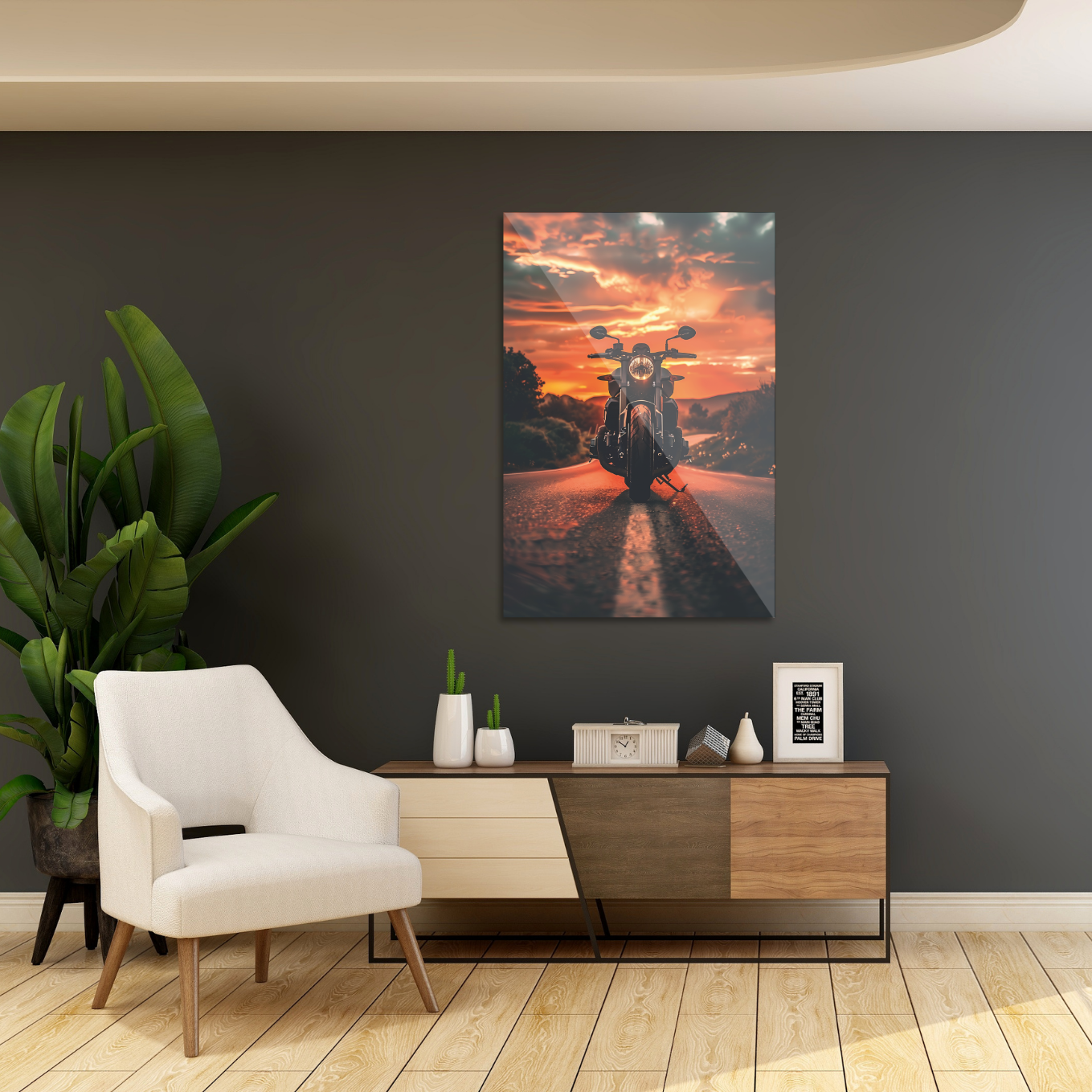 Motorcykel i solnedgang