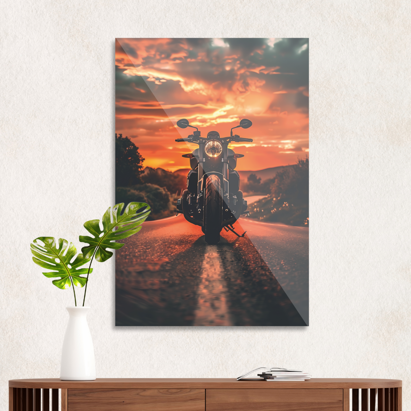 Motorcykel i solnedgang