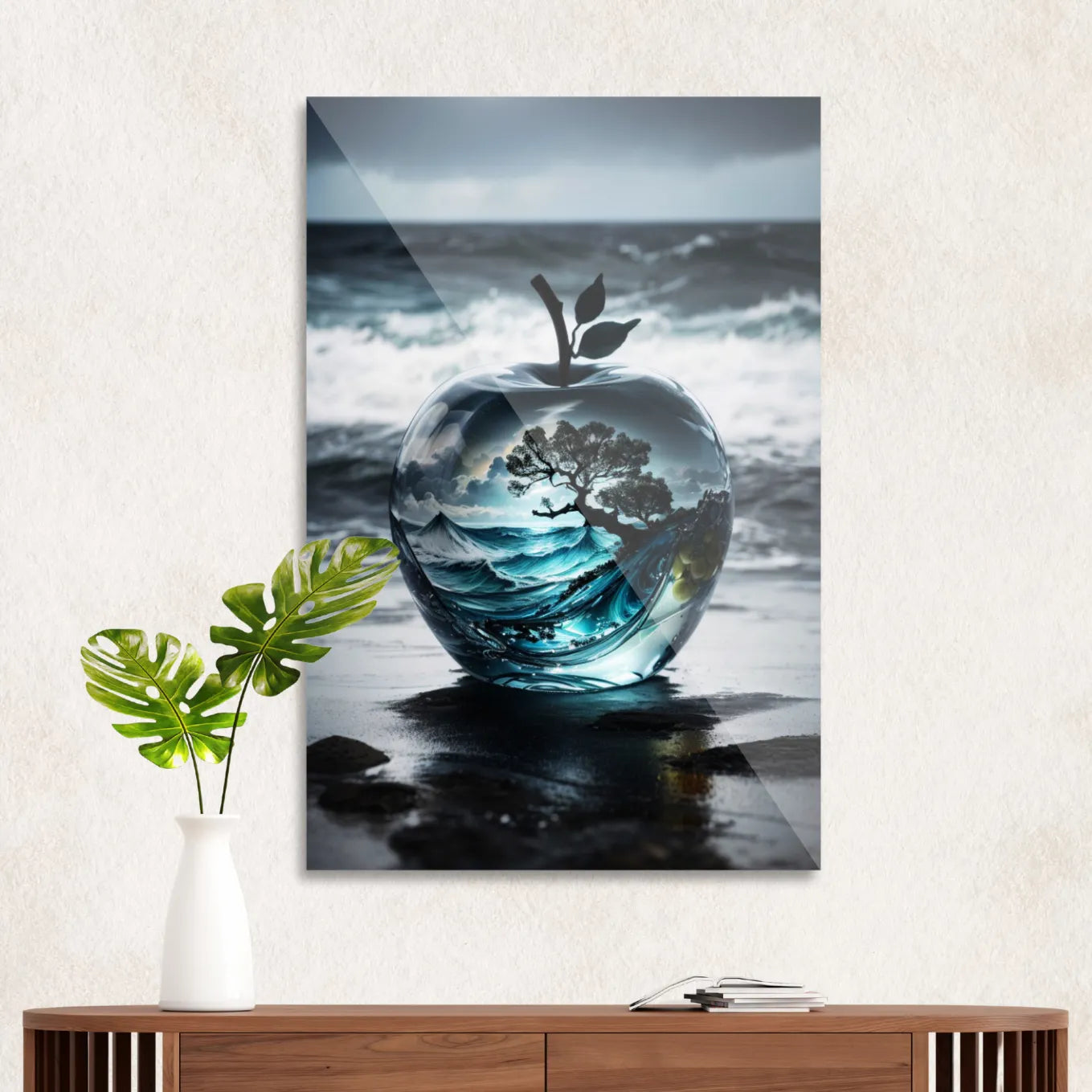Wild ocean in glass apple
