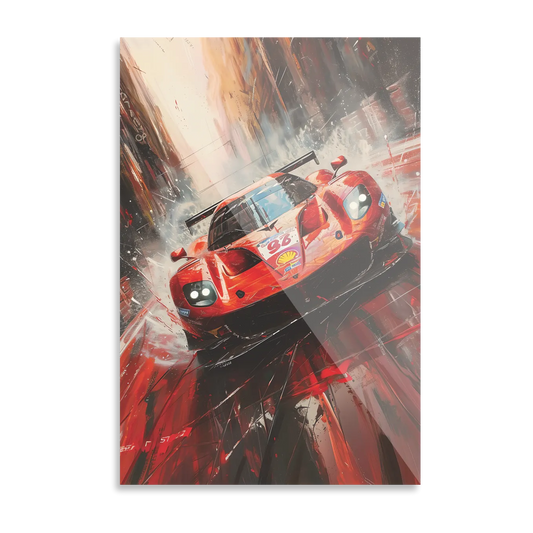 Rød racerbil i fuld fart