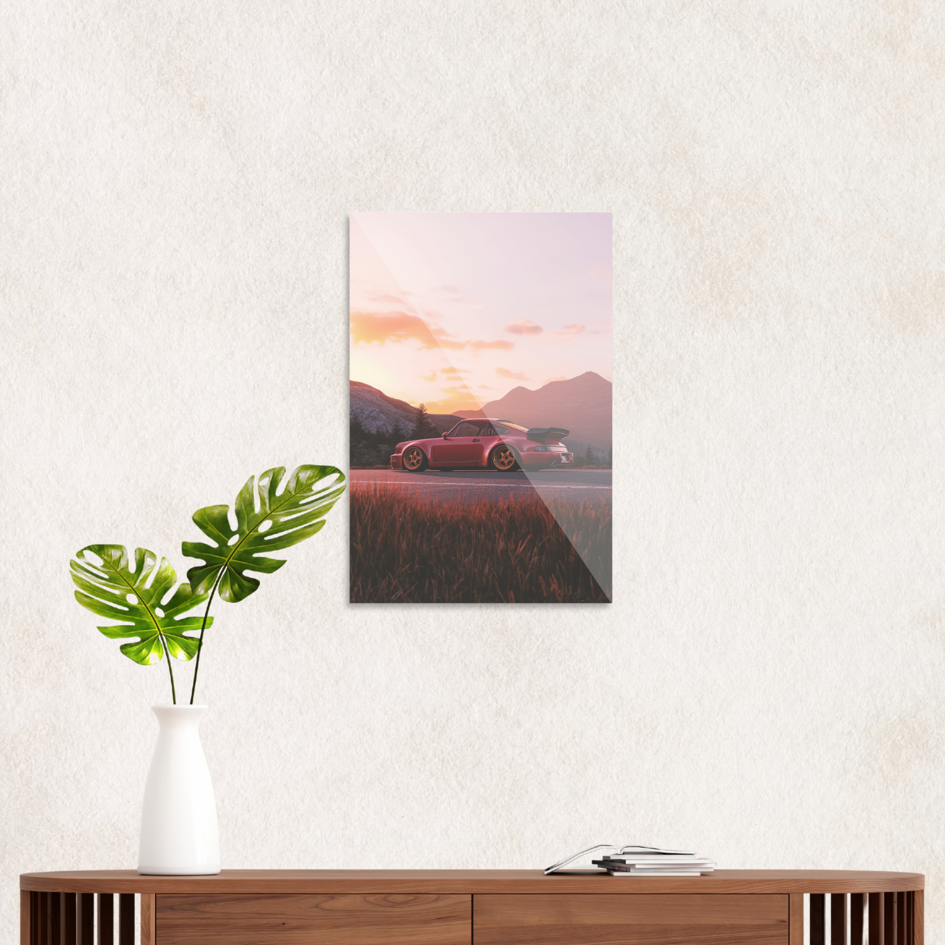 Porsche i solnedgang