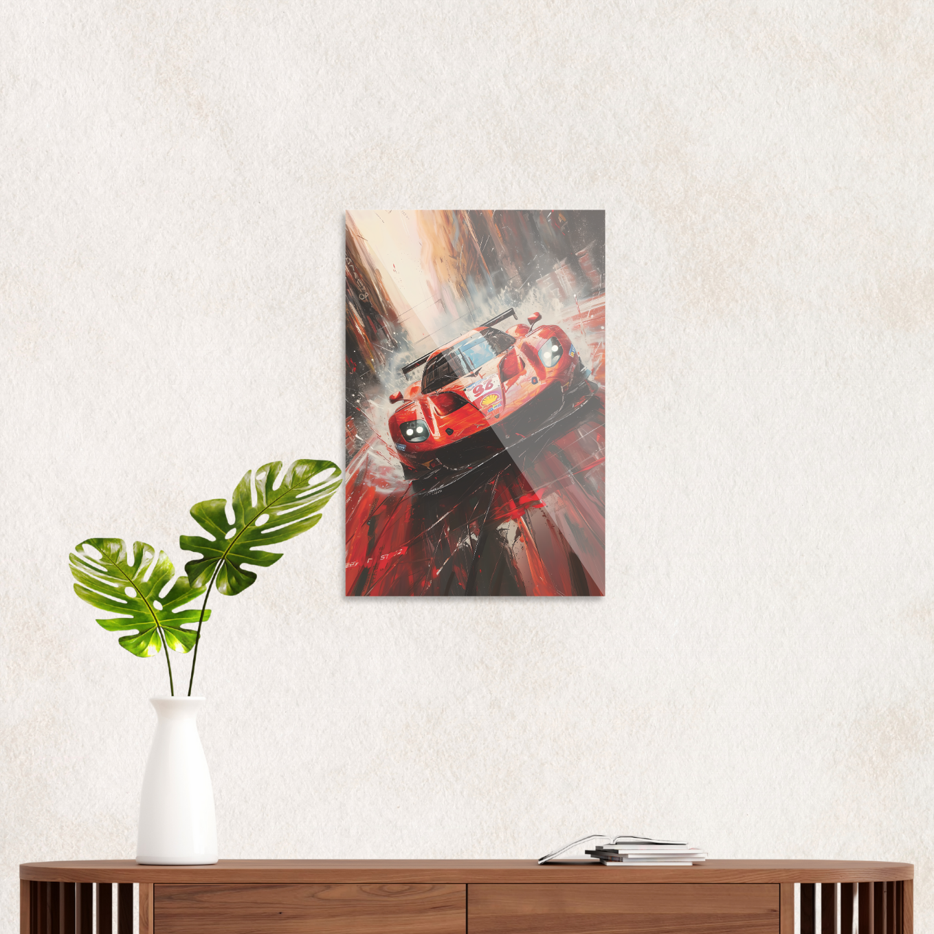 Rød racerbil i fuld fart