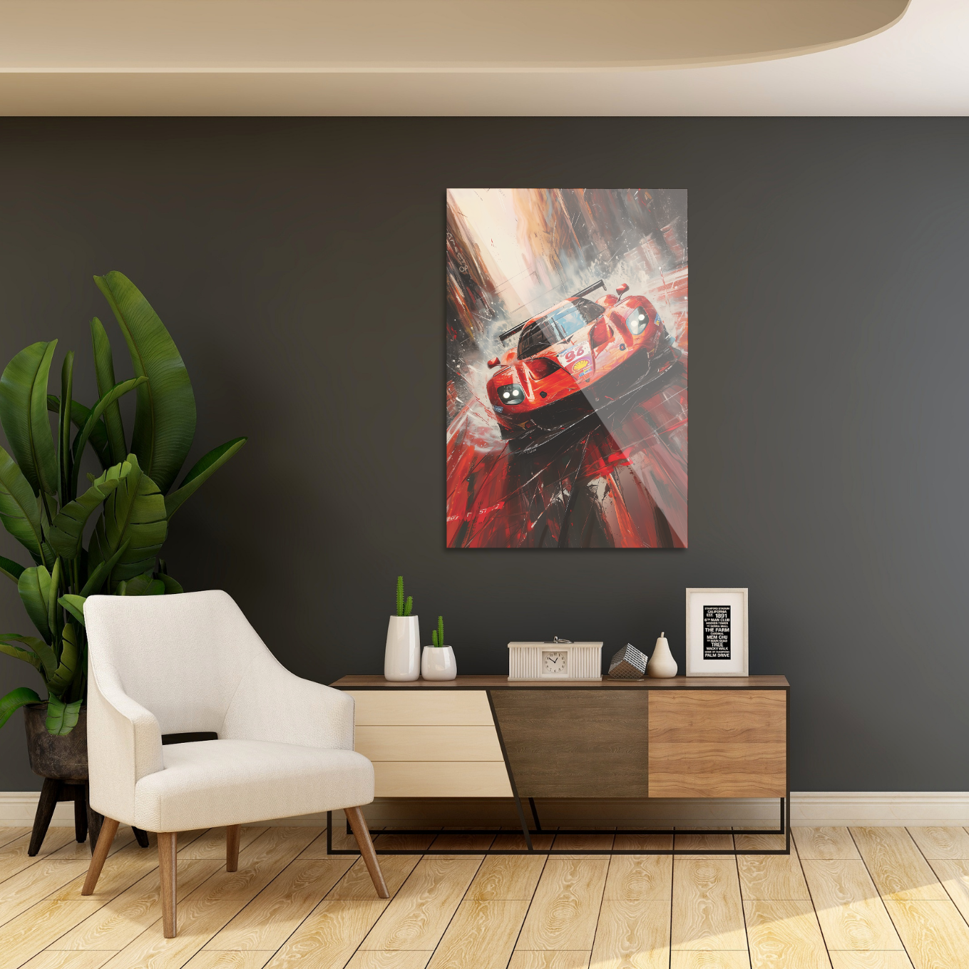 Rød racerbil i fuld fart